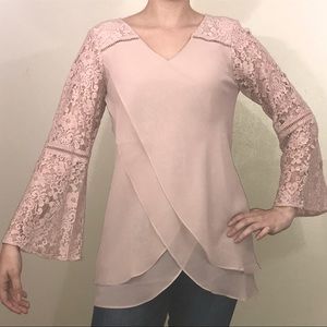 Hot in Hollywood Blush Flared Sleeve Blouse XS